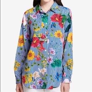 Calvin Klein Long Sleeve Button Down Striped Floral Shirt